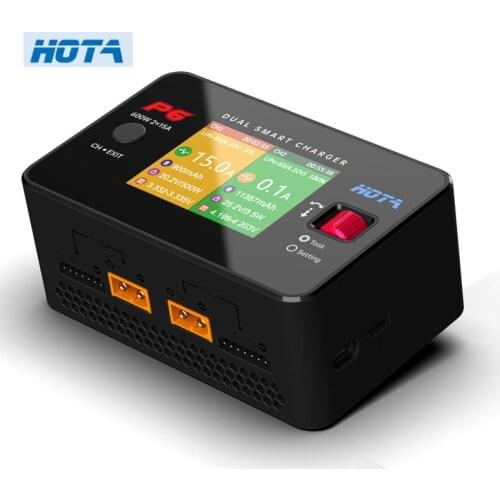 HOTA P6 Dual Smart Charger AC240W DC600W 15A for Lipo LiIon NiMH Battery with Type-C iPhone Samsung Charging