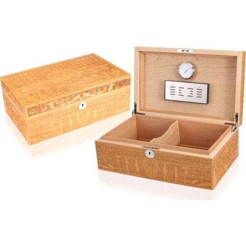 Cedar Wood Sculpted Cigar Humidor Box with Hygrometer Humidifier Cigar Storage Holder Box Fit 75 Cigars Mens Gift