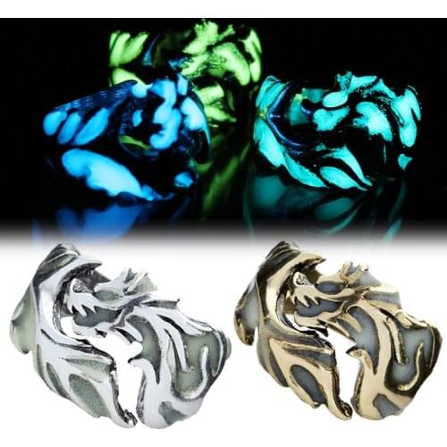 Gothic Punk Noctilucent Dragon Rings Vintage Silver Plated Luminous Glow In The Dark Pterosaur Ring for Men Halloween Jewelry