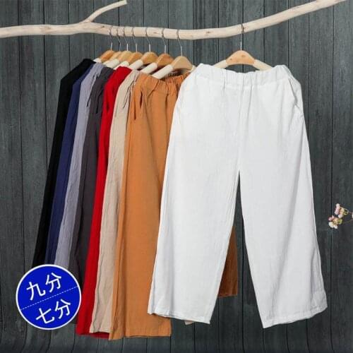 Summer New Cotton Hemp Wide Leg Pants Womens Loose Large Size M-4XL Female Student Straight Trousers Women Casual Pants P3 232