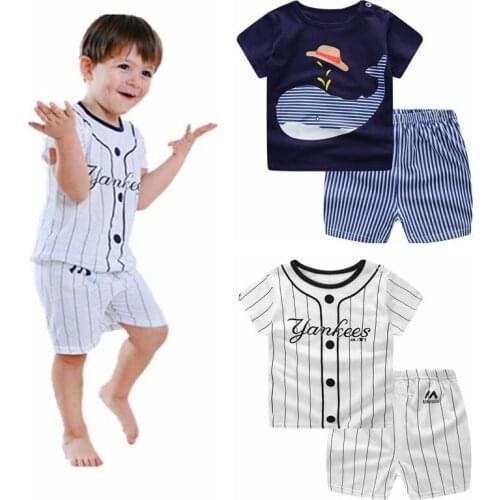 Summer Clothing Childrens Short Sleeve Suit Baby Boys Girls T-shirt Shorts Two-piece Set Of Pure Cotton Kids Clothes Set