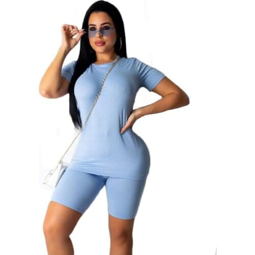 Hot Summer Bodycon Slim Fit Casual 2pcs Crop tops+Shorts pants outfits Solid Stretch Sexy Club Wear female Tracksuits Clothing