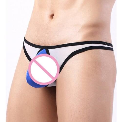 Mens Sexy Mesh Underwear Translucent Low Rise Briefs Thong T-Back Jocks Bikini Underpants Buttocks Hollow Thong Sissy Panties