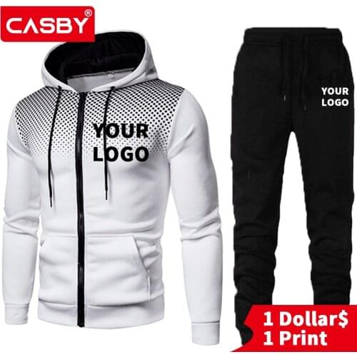 2020 New Casual Men Outfit Sets Simple Personalized DIY Print Zipper Hoodies Fashion Custom Logo Sports Sweat Suits ZW99-ZK33