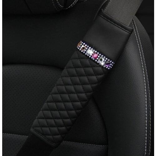 Car Seat Belt Cover PU Leather Seat Belt Shoulder Pad Bling Crystal Rhinestones Diamond Car Styling Auto Interior Accessories