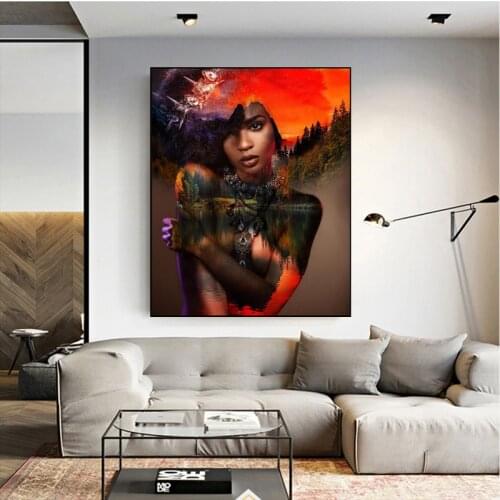 Wall Art Portrait Oil Painting African Black Woman Posters and Prints on Canvas Paintings Art Picture Living Room Home Design