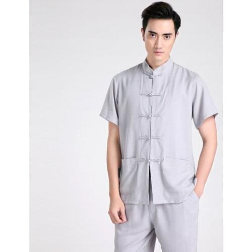 New Fashion Trends Gray Chinese Mens Cotton Classic Kung Fu Shirt Chinese Button Costume Tang Suit Size S M L XL XXL XXXL