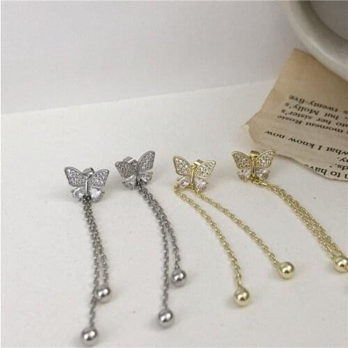 2020 New Fashion Butterfly Tassel Rhinestone Metal Dangle Earing Romantic Sexy Fairy Earrings for Women Girls Jewelry