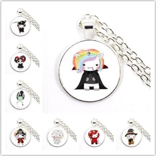 Bloodsucker Unicorn Cosplay Necklace Glass Gem Charm Jewelry Dress Accessories Halloween Witch Necklace Gifts For Kids