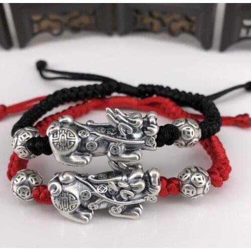 Real 999 Silver Wealth Pixiu Bracelets 3D Pure Silver Wealth Pixiu Braided Bracelets Fengshui Pixiu Good Luck Bracelets