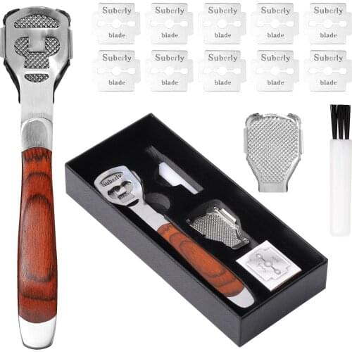 Gift Box Wood Handle Foot Skin Shaver Corn Cuticle Cutter Remover Rasp Pedicure File Foot Callus 10 Blades Brush Foot Care Tool