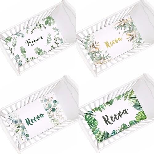 LVYZIHO Greenery Crib Sheet Custom Name, Nursery Bedding, Eucalyptus, Leaves, Foliage 28"x52" Elastic Fitted Baby Sheet