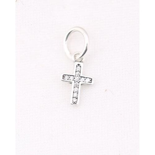 Authentic 925 Sterling Silver Charm Simple Cross Crystal Pendant Beads For Original Pandora Charm Bracelets & Bangles Jewelry