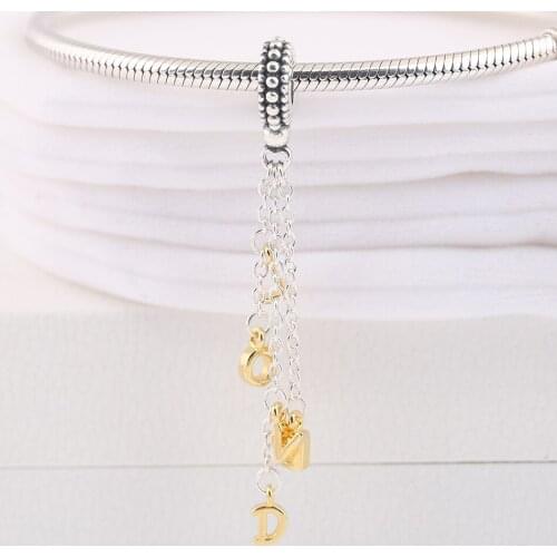 Authentic S925 Shine Loved Script Pendant Hanging Bead Charm for Women Bracelet Bangle DIY Jewelry