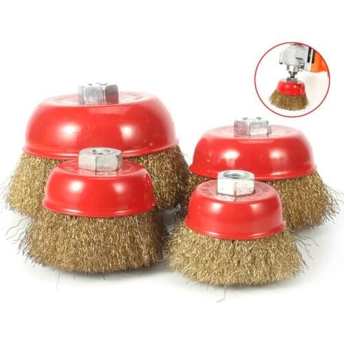 Bowl Type Wire Brush 65mm 75mm 100mm With M10 M14 Chuck For Metal Grinding, Derusting, Deburring, Welding Seam, Slag Removal