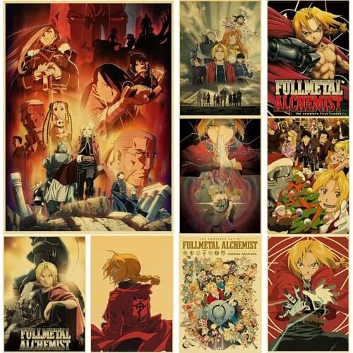 Retro Kraft Paper Poster Japanese Anime Fullmetal Alchemist Manga Character Atlas Wall Stickers for Home Bar Art Wall Decorative