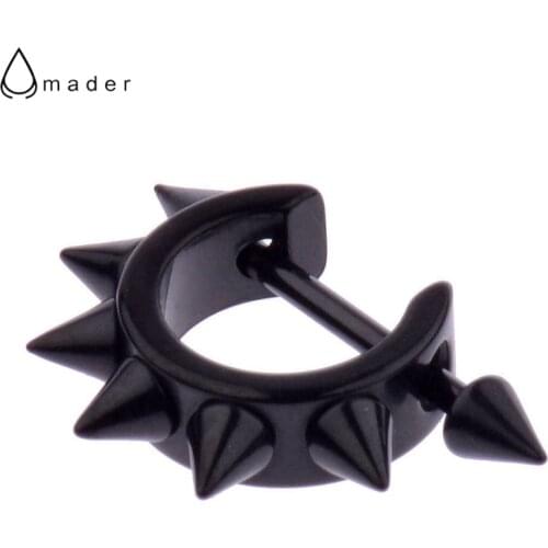 Amader 1 Pcs Punk Mens Women Stainless Steel Hoop Novel Sharp Ear Black Stud Earrings Gothic Black Earrings