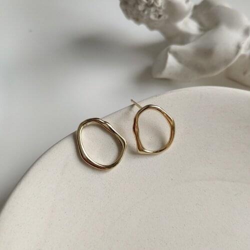 INS 100% Authentic 925 Sterling silver Golds Irregular OPEN Geometric Stud Earrings jEWELRY TLE563