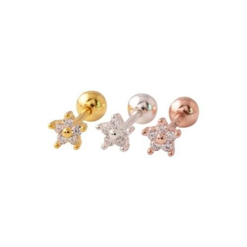 925 Sterling Silver Earring Mini Flower Zircon Screw Stud Ear Sweet Cute Temperament Ear Bone Nail Female Girl Silver Ear Jewelr