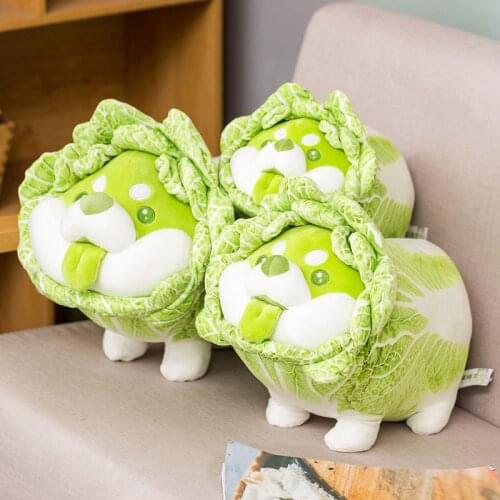 Cute Vegetable Fairy Plush Toy Japanese Cabbage Dog Fluffy Stuffed Animals Dog Soft Doll Shiba Inu Pillow Baby Kids Toys Gift