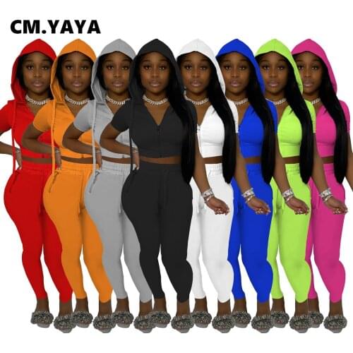 CM,YAYA Sport Active Womens Tracksuit Jogger Pants and Hoodies Short Sleeve Tops Matching Two 2 Piece Set Sweatsuit Outfit