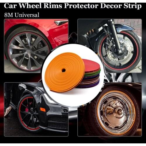 Universal 8m Car Wheel Sticker Auto Motorcycle Wheel Rim Decorative Strip Protection Care Cover Strip Tire Guard Line Rubber