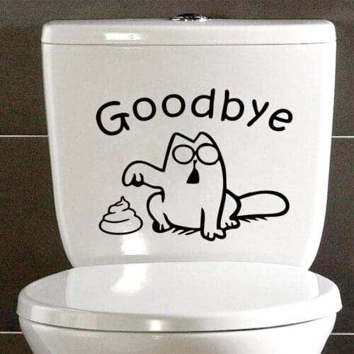 A Funny Cat Point Feces Silhouette Toilet Sticker Decal Vinyl Toilet Bathroom Tile Goodbye Washroom Restroom Mural s-52