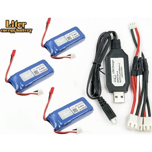 7.4V 1400mAh 803063 25c Battery USB Charger 3 in 1 Cable For Tarantula X6 MJX X101 X102h X1 H16 WLtoys V666 V262 V353 V333