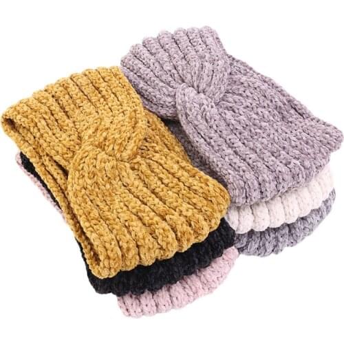 Ear Warm Winter Headband Women Velet Knitted Twist HeadwrapTurban Wide Stretch Hairband Hair Accessories 2019 New Fashion