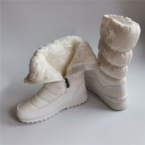 Flats Plush Fur Snow Boots Women 2020 Winter Boot Shoes Round Toe Mid-calf Boots Warm Platforms Casual Black White Shoes Woman