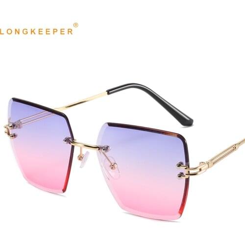 LongKeeper Rimless Sunglasses Women Brand Design Polygon Sun Glasses Retro Cutting Lens Gradient Eyewear Female UV400 Gafas