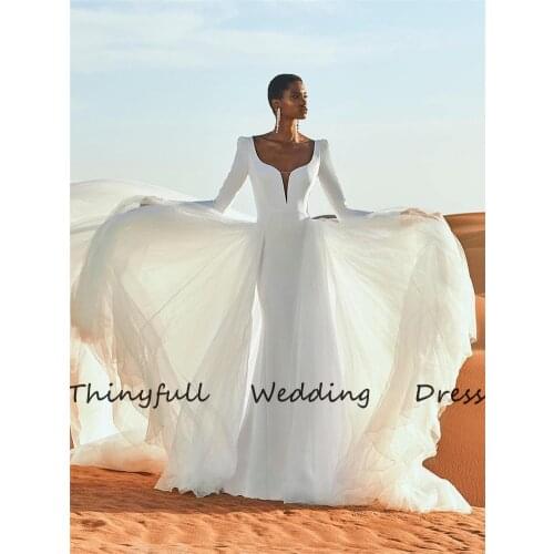 2021 Bohemian Wedding Dresses Simple Beach Mermaid Mariage Gowns Detachable Tulle Train Backless Robe Marieec Bride Dresses