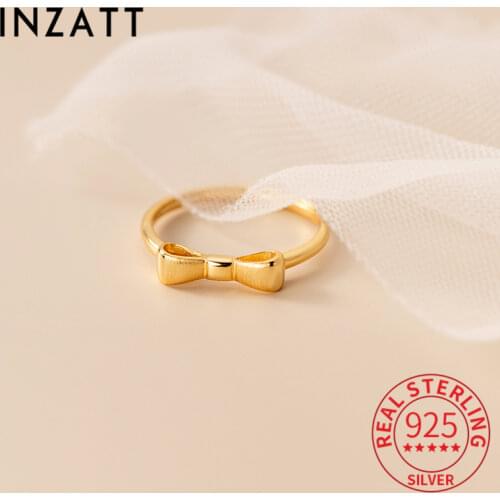 INZATT Real 925 Sterling Silver Bowknot Adjustable 18k Ring For Women Party Cute Fine Jewelry Minimalist Accessories