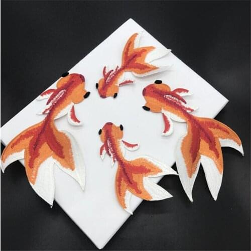 1Set/ 4Pcs Goldfish Applique Clothing Embroidery Patch Fabric Sticker Iron On Patch Craft Sewing Repair Embroidered BJ0250