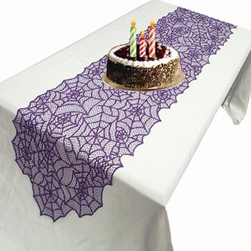 1pc Halloween Spider Web Black Lace Tablecloth Fireplace Cloth Dust-proof Halloween Desktop Decoration Party Supplies 183*33cm