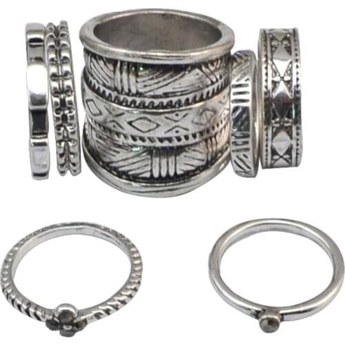 7 Pcs /Set Bohemian Ethnic Vintage Punk Carved Ring Metal Joint Knuckle Midi Finger Charm Rings For Women Men Jewelry R-1434-8