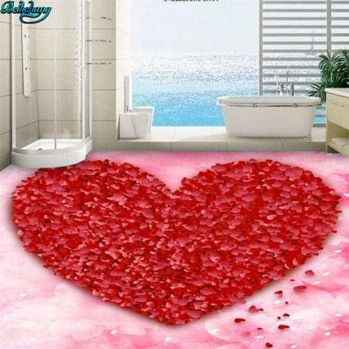 Beibehang Large custom flooring heart-shaped red rose petals romantic aesthetic fashion 3D floor fine decoration