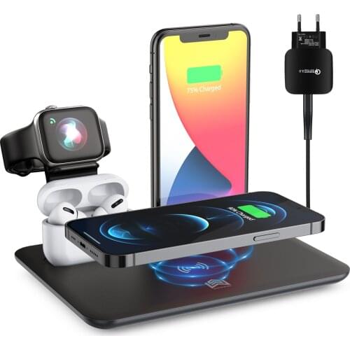 15W Qi Fast Wireless Charger Stand For iPhone 1211 XR X Apple Watch 5 in 1 Foldable Charging Dock Station for Airpods Pro iWatch