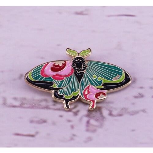 Colorful Moth Enamel Pin Insect brooch A moth with floral motif pin