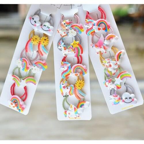 10PCS Cute Rainbow White Cloud Horse Princess Headwear Kids Elastic Hair Bands Children Ropes Girls Accessories Baby Headdress