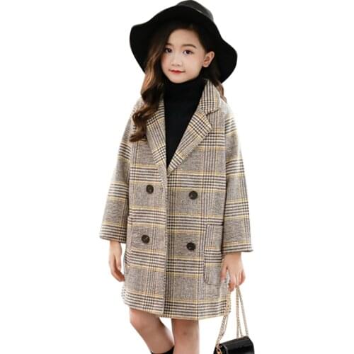 Girls Long Coat Plaid Pattern Girls Coats Outerwear Double Breasted Kids Jacket 2021 Spring Autumn Kids Clothes