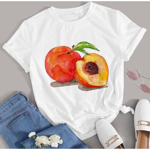 Fruit Peach Printing Harajuku Aesthetic T Shirts Tops For Women 2021 Kawaii Clothes Round Neck Short Sleeve Sweet Girls 90s Tees
