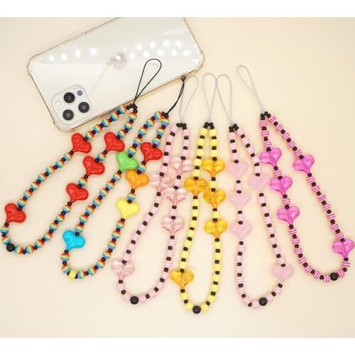 Go2Boho Multicolor Phone Chain Heart Charm Phone Case Lanyard Beads Strap Telephone Jewelry For Women Mobile Chains Accessories