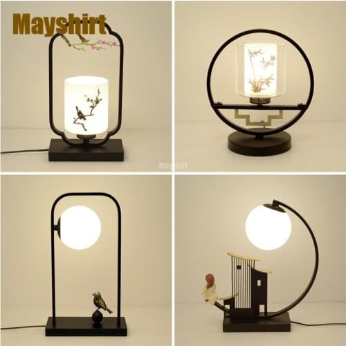 Chinese Classical Led Table Lamps for Living Room Home Deco Bedroom Bird Lamp Vintage Iron Art Deco Dining Room Light Fixture