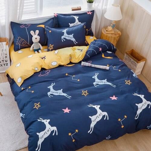 Home Textile Starry Sky Deer Printed Bed Cover Set Kid Child Duvet Cover Adult Bed Sheet Linen Pillowcase Comforter Bedding Sets