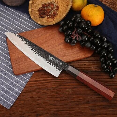 BIGSUNNY 8.8 Inch Chef Knife Forged Kitchen Slicing Knife High Carbon 3 Layers 9CR18MOV Clad Steel