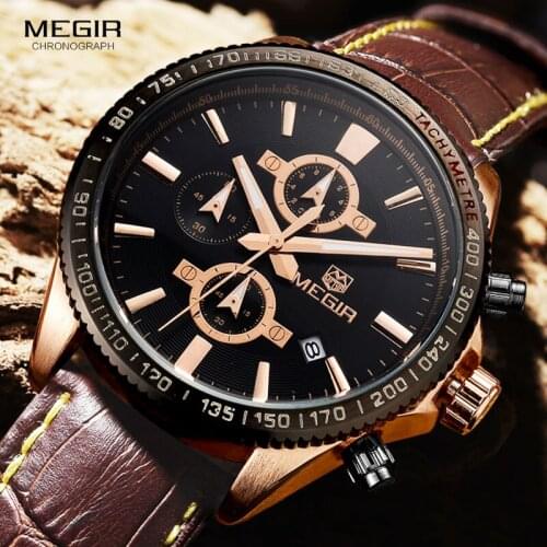 MEGIR Mens Leather Strap Quartz Watches Top Brand Army Chronograph Business Sport Wristwatch Man Clock Relogios Masculino 3001