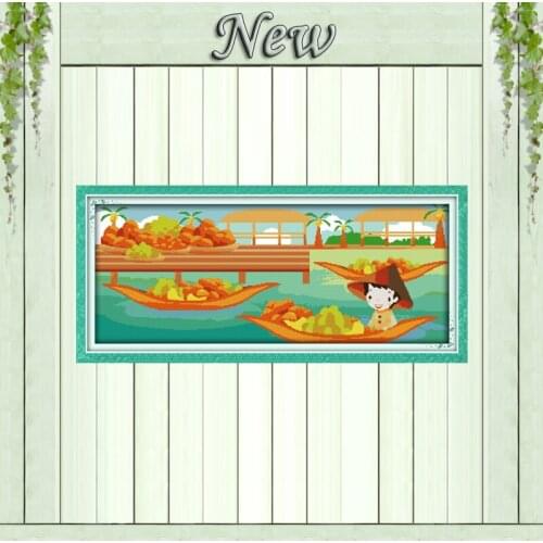 Mobile fruit store Vietnam scenery painting counted print on canvas DMC 11CT chinese Cross Stitch Needlework Set Embroidery kits