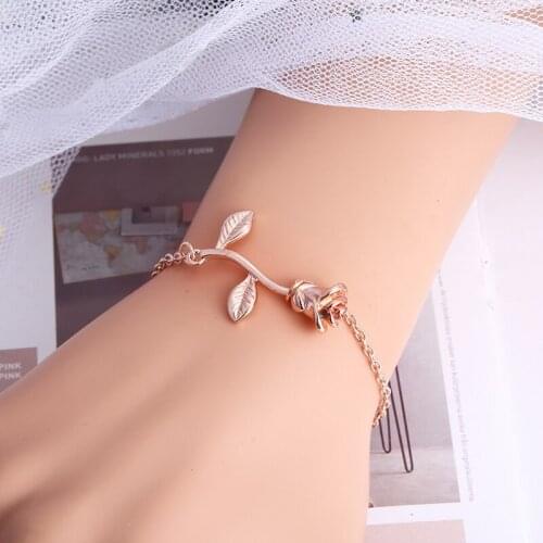 Fashion Chain Wristband Bracelets Charming Women Jewelry Gifts Chic Rose Flower Bracelet Bangle Shellhard