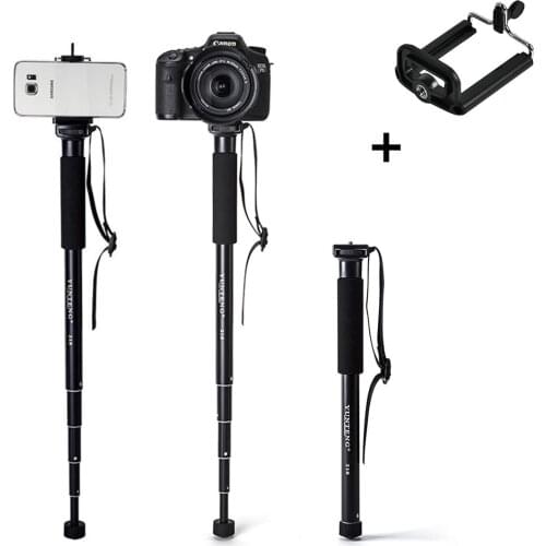 Aluminum Alloy Monopod for Gopro DLSR SLR Cameras Extendable Selfie Stick+Phone Holder for Iphone Huawei Samsung Xiaomi Phones